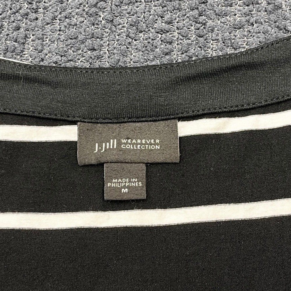 J. Jill Wearever Black White Striped V-Neck Sleeveless Pocket Shift Dress M - Picture 3 of 7